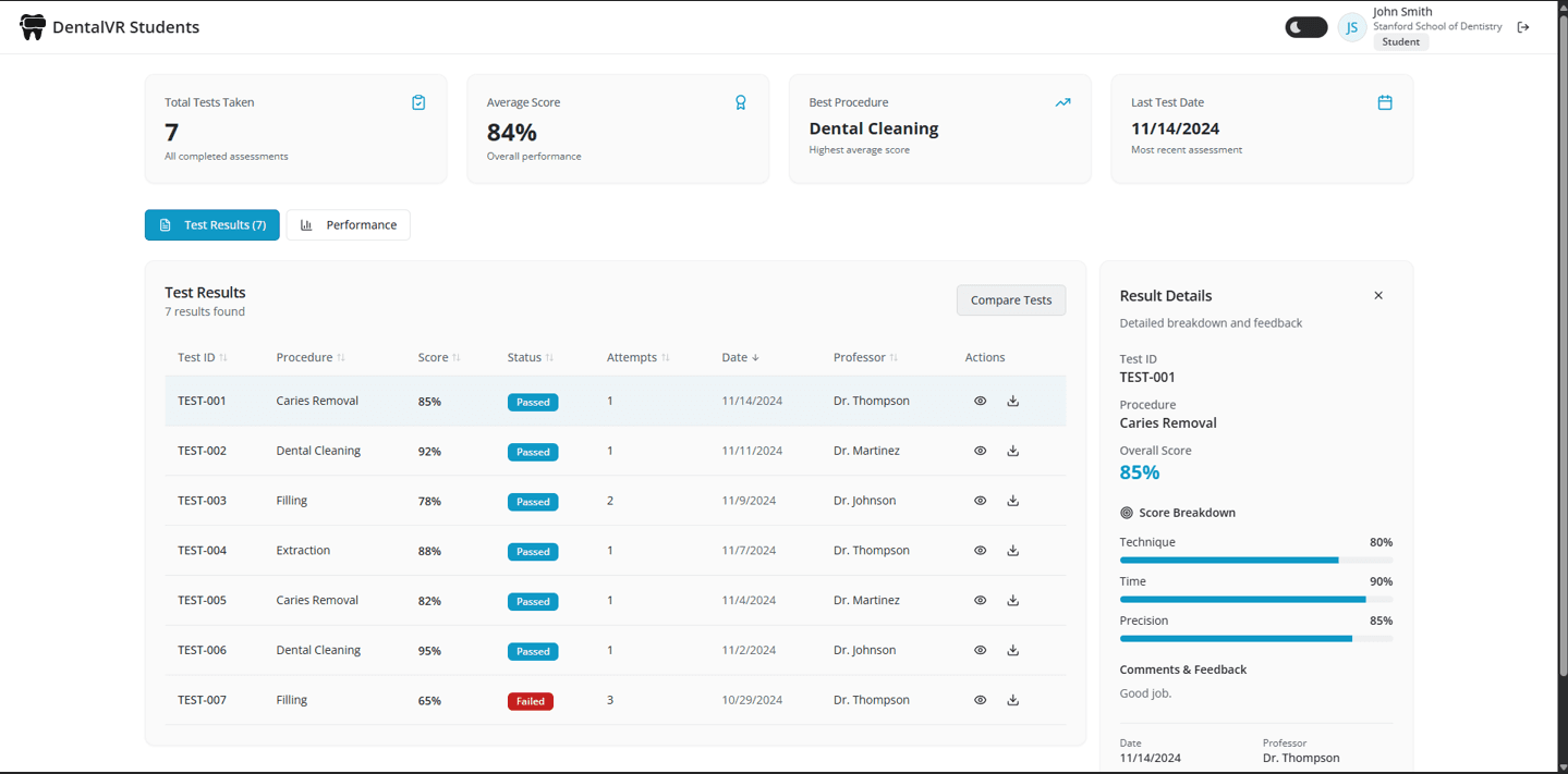 Student Dashboard Page