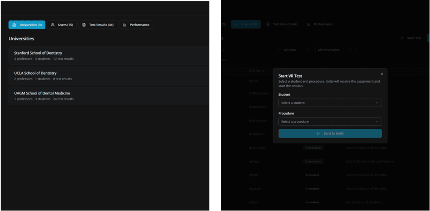 Universities Page / Start VR Test Page