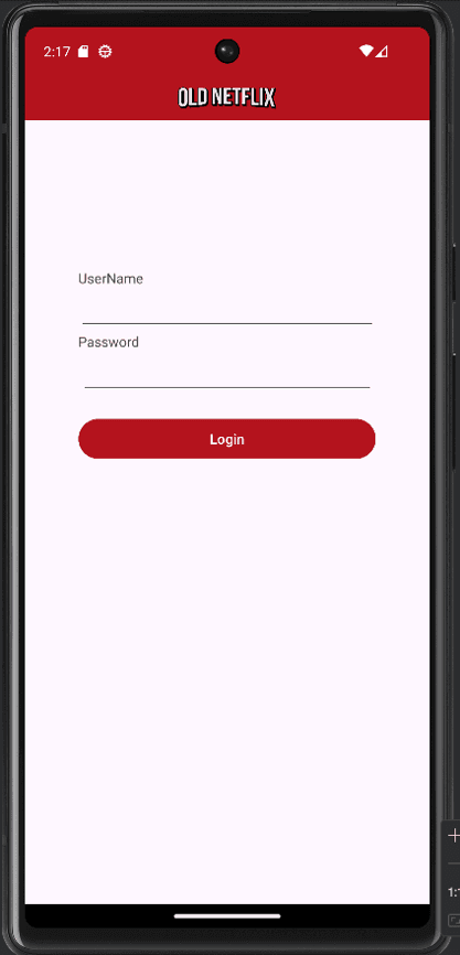 Old Netflix Android login screen with username and password fields.