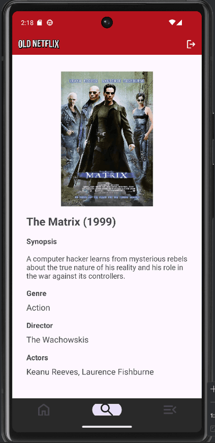 Old Netflix Android detail page for The Matrix.
