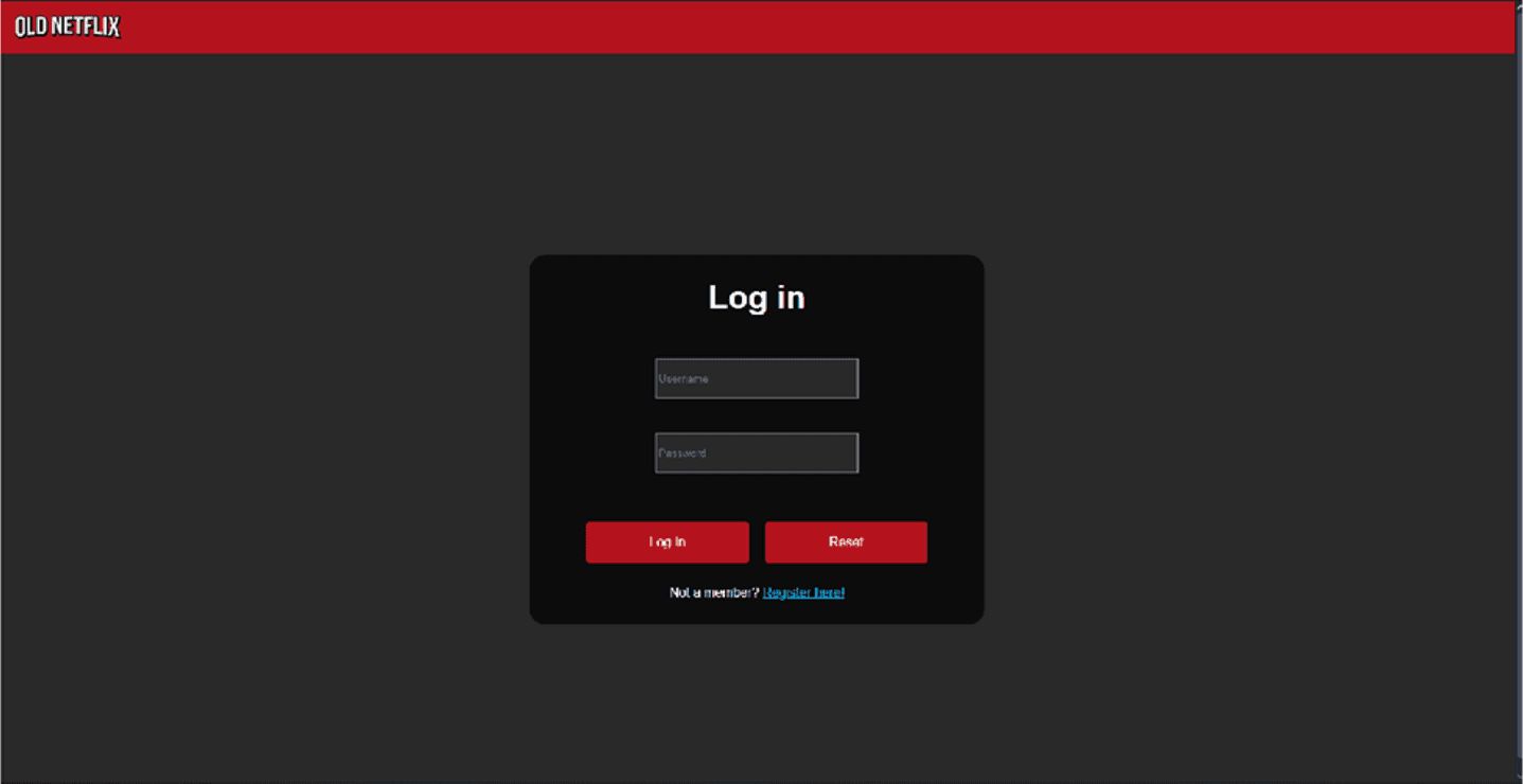 Old Netflix website login page with username and password fields.