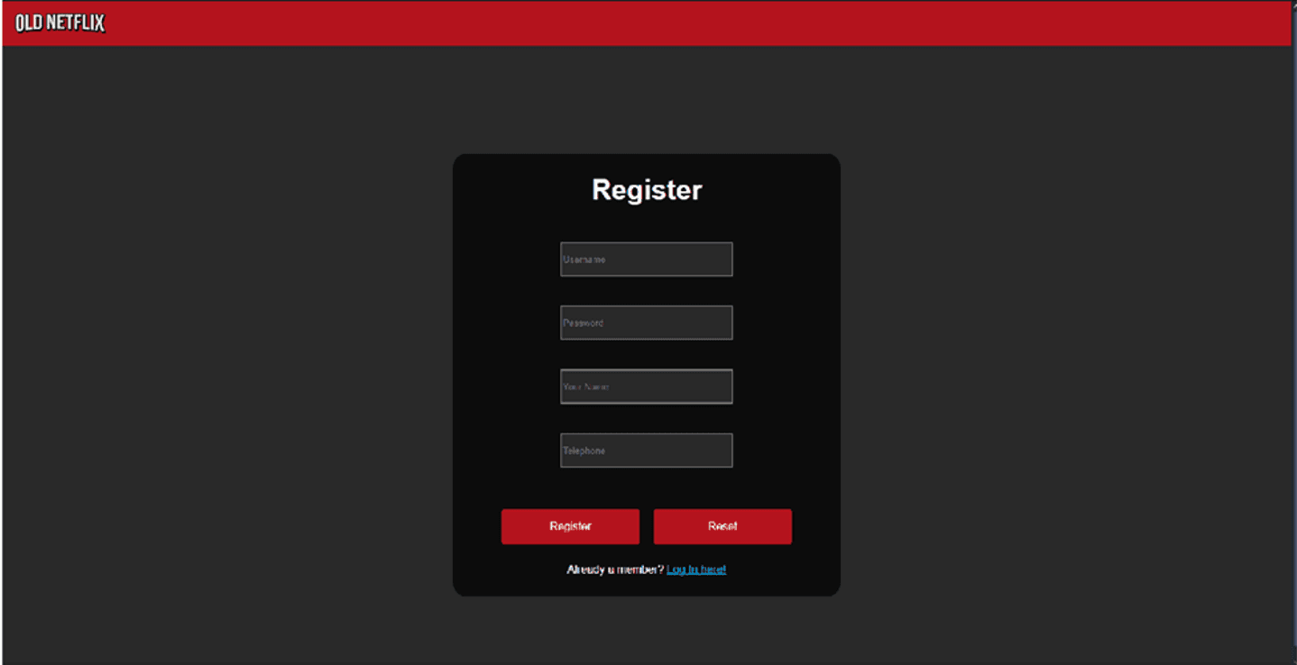 Old Netflix website registration page with account and contact fields.