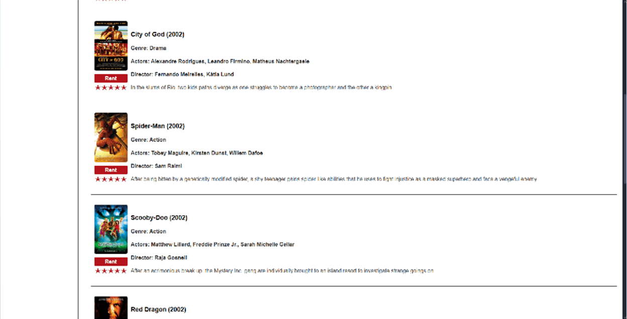 Old Netflix website search results showing City of God, Spider-Man, Scooby-Doo, and Red Dragon.