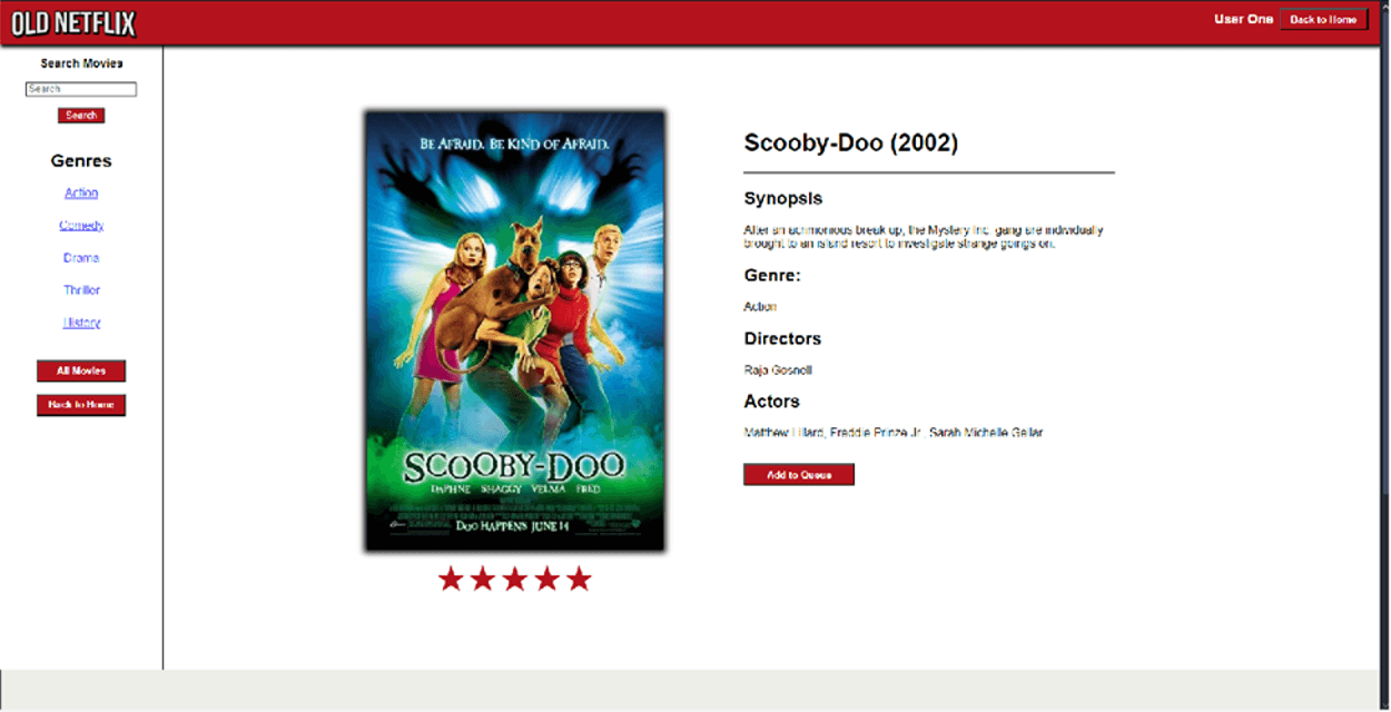 Old Netflix website movie details page for Scooby-Doo.