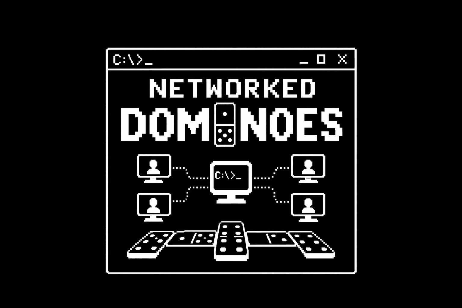 Command-line Dominoes client showing a server connection, a player's pieces, the shared board, and a piece-selection prompt.